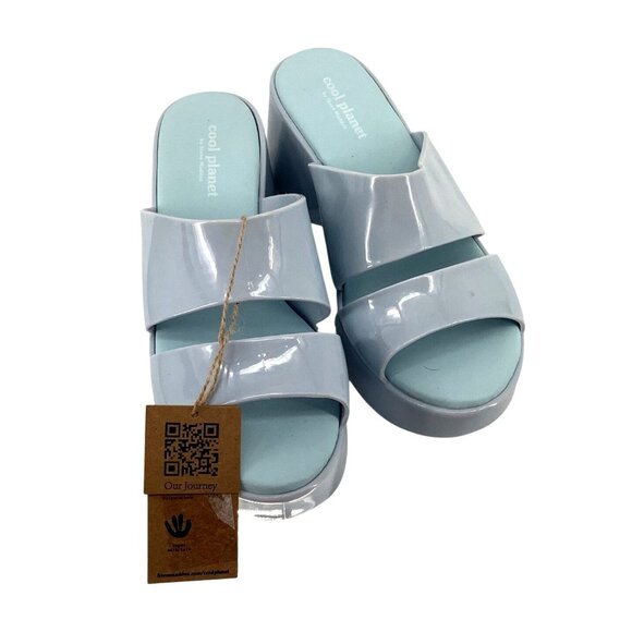 Cool Planet By Steve Madden Womens Light Blue Platform Slip-On Sandals Sz 9 - Picture 5 of 6